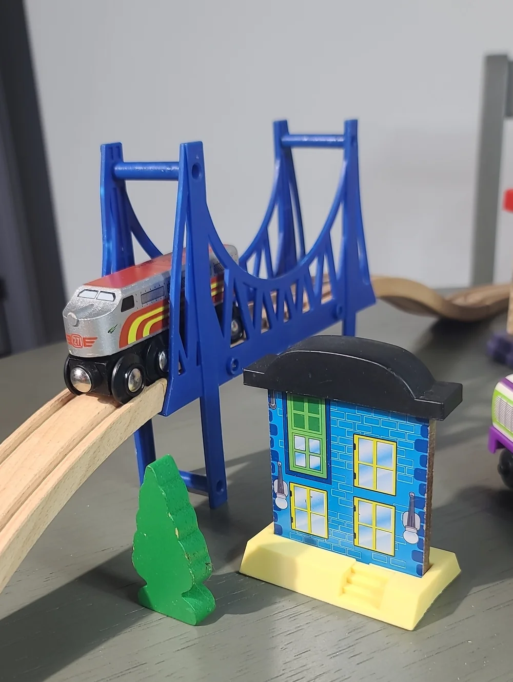 Kids Wooden Train Set - Blue & White Bullet Train Playset